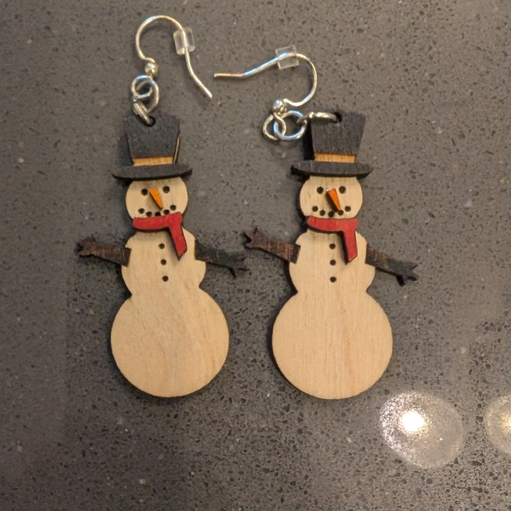 Snowman Wooden Earrings